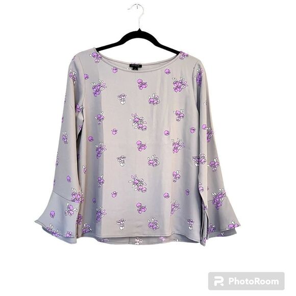 Ann Taylor Lavender Floral Bell Sleeve Blouse Size Small - Picture 1 of 6